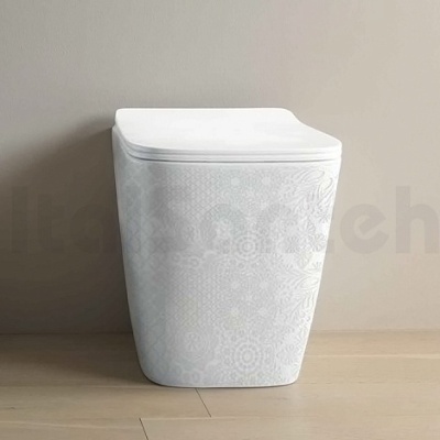 Унитаз напольный приставной безободковый A16 ArtCeram ASV004 01 86, цвет белый/декор cementina