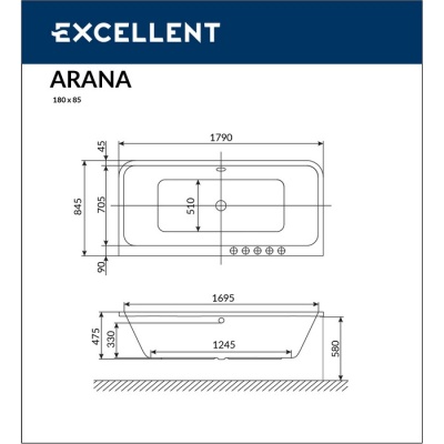 Ванна EXCELLENT Arana 180x85