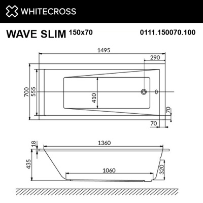 Ванна WHITECROSS Wave Slim 150x70 акрил
