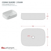 Раковина накладная 56 cm ArtCeram Сognac Quadro COL009 01 00, цвет белый