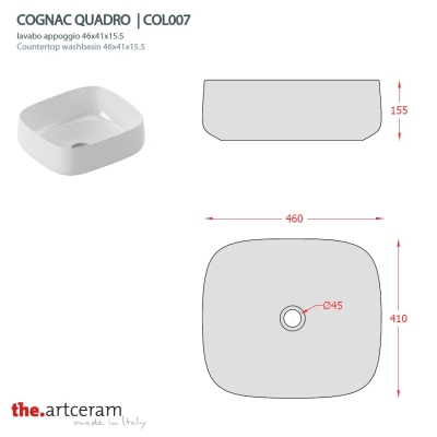 Раковина накладная 46 cm ArtCeram Сognac Quadro COL007 39 00, цвет cocoa