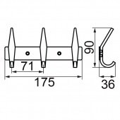 GIFORTES Планка с 3-мя крючками L17,4xH3 см. хром