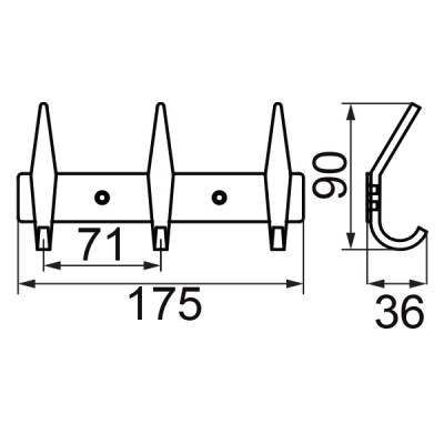 GIFORTES Планка с 3-мя крючками L17,4xH3 см. хром