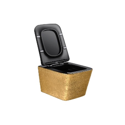 Унитаз подвесной Vincea Q-Line VT1-12G1B безободковый, цвет золото/черный, ультратонкое soft-close сиденье