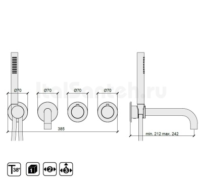Смеситель для ванны термостат (внешняя часть) на 2-3 положения, Almar Modular E180135