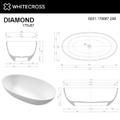 Ванна WHITECROSS Diamond 170x87 (белый мат) иск. камень