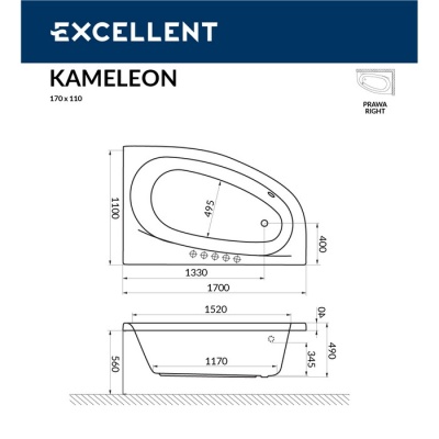 Ванна EXCELLENT Kameleon 170x110 (прав.)